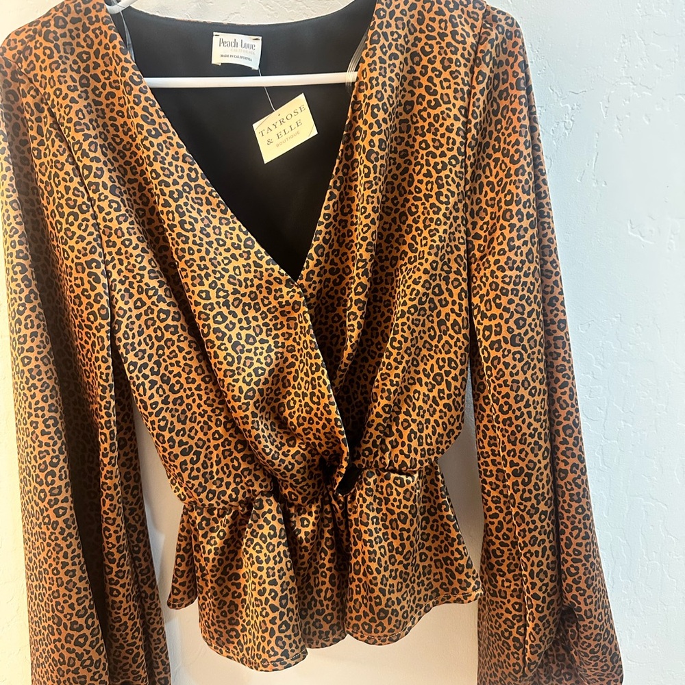 Animal Print Wrap Blouse